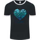Ocean Heart Ecology Dolphin Turtle Whale Octopus Mens Ringer T-Shirt FotL Black/White