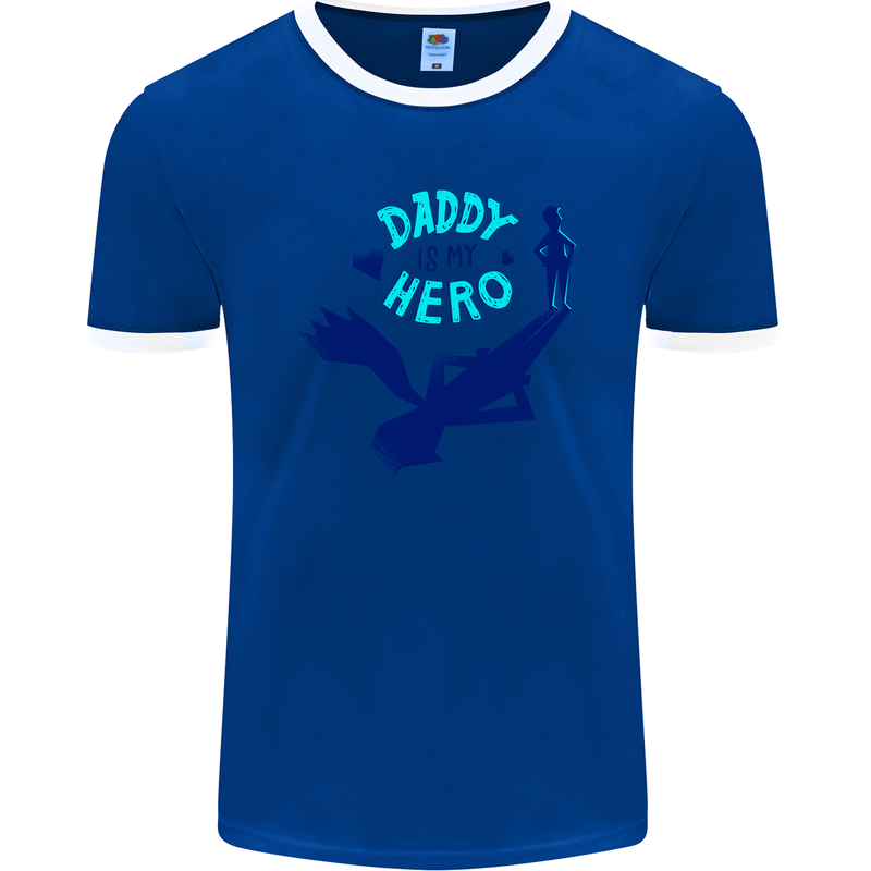 Daddy is My Superhero Funny Fathers Day Mens Ringer T-Shirt FotL Royal Blue/White