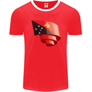 Curled  Papua New Guinea Flag Day Football Mens Ringer T-Shirt FotL Red/White