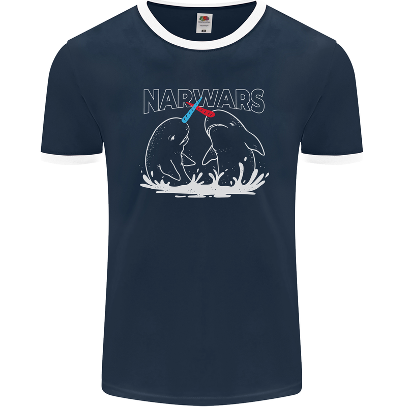 Narwars Narwhal Parody Whale Mens Ringer T-Shirt FotL Navy Blue/White