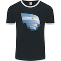 Curled Argentina Flag Argentinian Day Football Mens Ringer T-Shirt FotL Black/White