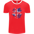 Torn Iceland Flag Icelander Day Football Mens Ringer T-Shirt FotL Red/White