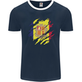 Torn Andorra Flag Andorran Day Football Mens Ringer T-Shirt FotL Navy Blue/White