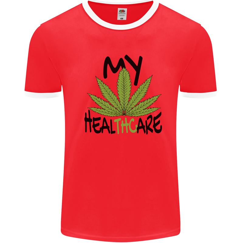 Weed My HealTHCare Cannabis Funny THC Mens Ringer T-Shirt Red/White