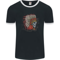 Indian Headdress Skull Native American Biker Mens Ringer T-Shirt FotL Black/White