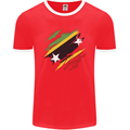 Torn Saint Kitts and Nevis Flag Day Football Mens Ringer T-Shirt FotL Red/White