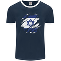 Torn Israel Flag Israeli Day Football Mens Ringer T-Shirt FotL Navy Blue/White