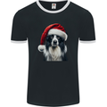 Christmas Border Collie Wearing an Xmas Hat Dog Mens Ringer T-Shirt FotL Black/White