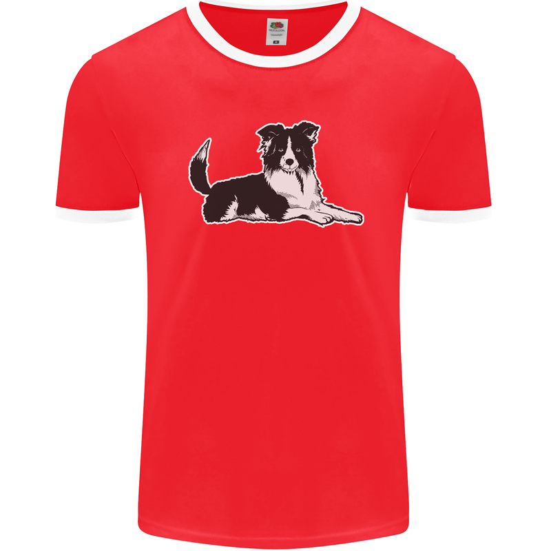 A Border Collie Dog Mens Ringer T-Shirt FotL Red/White