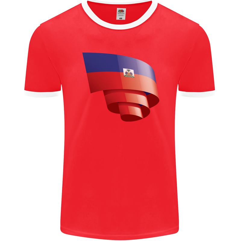 Curled Haiti Flag Haitian Day Football Mens Ringer T-Shirt FotL Red/White