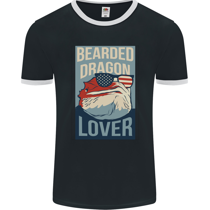 Bearded Dragon Lover USA America Mens Ringer T-Shirt FotL Black/White