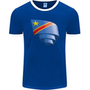 Curled DR Congo Flag Congolese Day Football Mens Ringer T-Shirt FotL Royal Blue/White