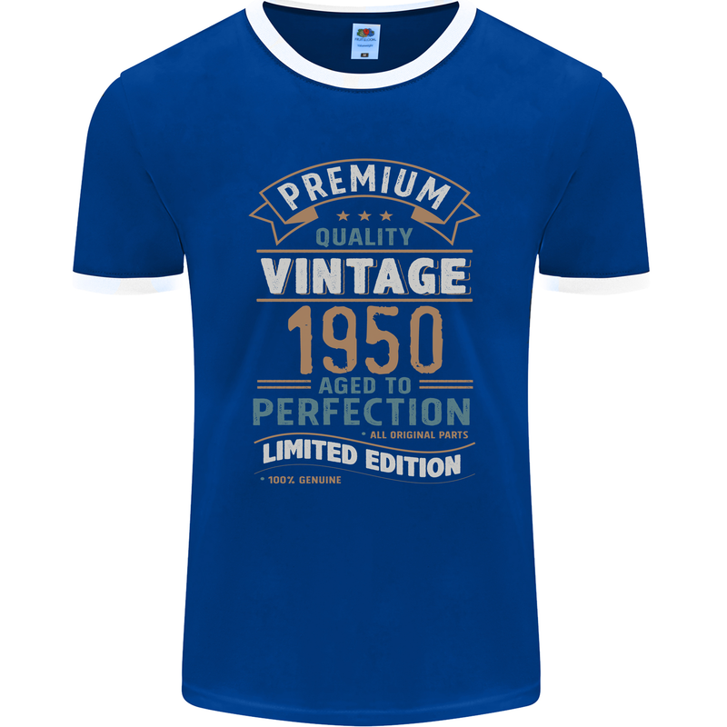 Premium Vintage 73rd Birthday 1950 Mens Ringer T-Shirt FotL Royal Blue/White