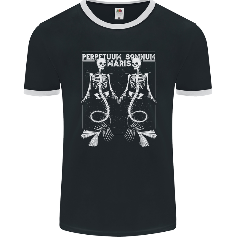 Skeleton Mermaids Eternal Sleep of the Sea Skulls Mens Ringer T-Shirt FotL Black/White