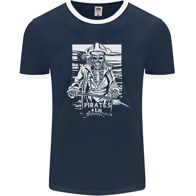 Pirates For Life Sailor Sailing Mens Ringer T-Shirt FotL Navy Blue/White