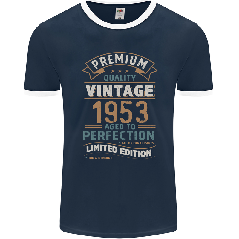 Premium Vintage 70th Birthday 1953 Mens Ringer T-Shirt FotL Navy Blue/White