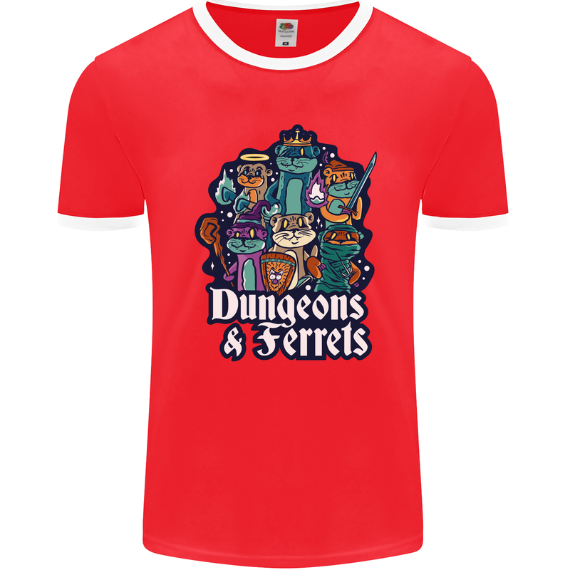 Dungeons & Ferrets Role Play Games RPG Mens Ringer T-Shirt FotL Red/White