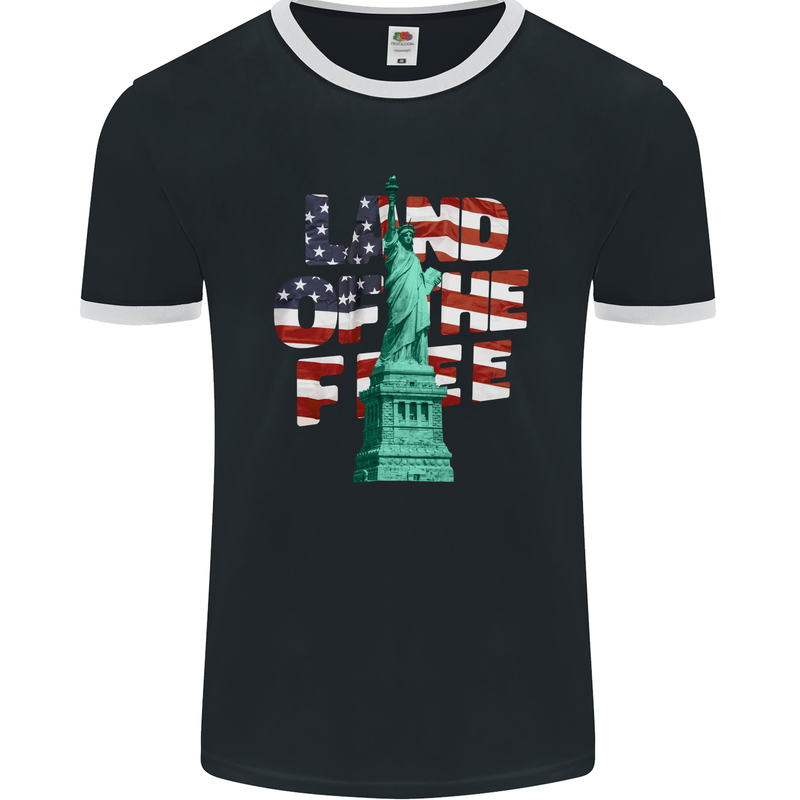 Land of the Free Independence Day 4th of July Mens Ringer T-Shirt FotL Black/White