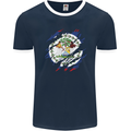 Torn Belize Flag Belizean Day Football Mens Ringer T-Shirt FotL Navy Blue/White