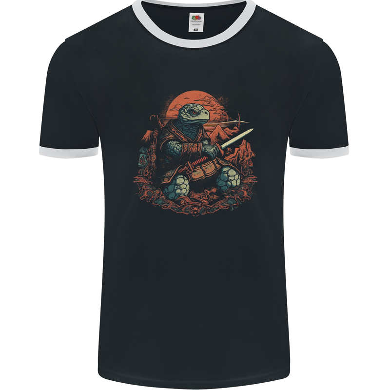 A Fantasy Samurai Turtle Tortoise Mens Ringer T-Shirt FotL Black/White