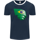 Curled Brazil Flag Brazilian Day Football Mens Ringer T-Shirt FotL Navy Blue/White