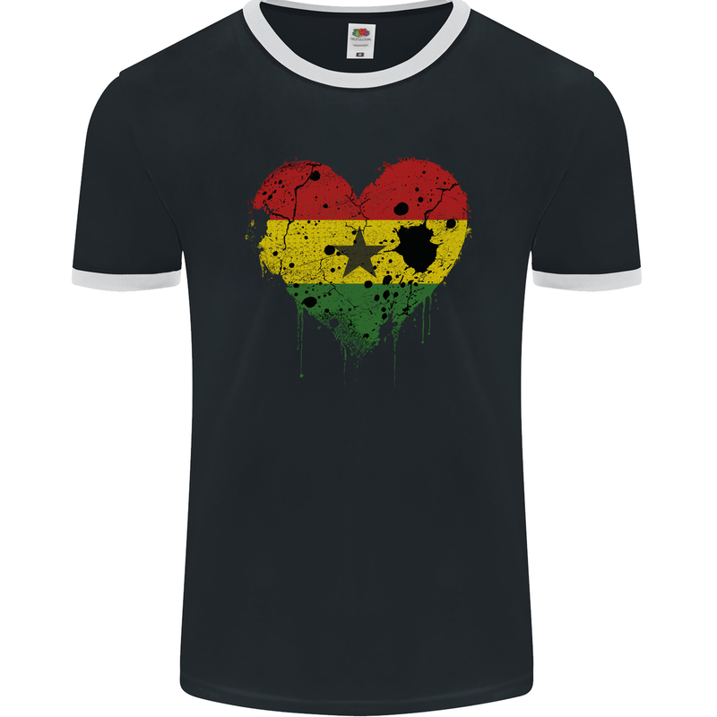 Love Ghana Flag Ghanaian Day Football Mens Ringer T-Shirt FotL Black/White