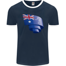 Curled Australia Flag Australian Day Football Mens Ringer T-Shirt FotL Navy Blue/White