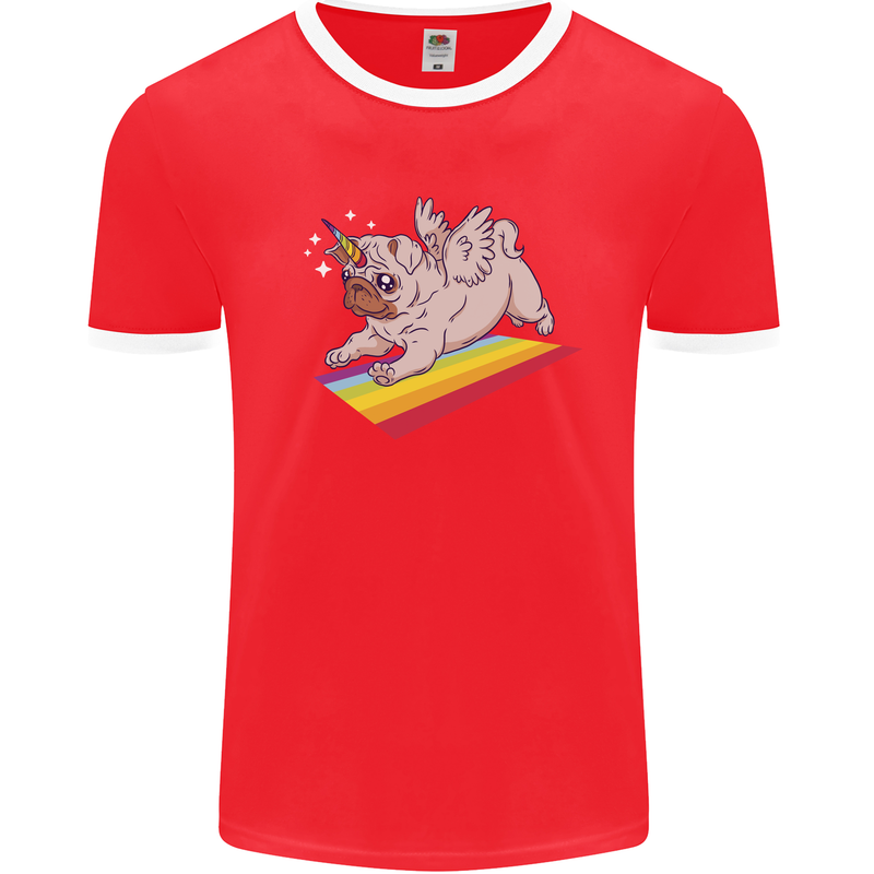 A Unicorn Pug Dog LGBT Mens Ringer T-Shirt Red/White