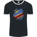 Torn DR Congo Flag Congolese Day Football Mens Ringer T-Shirt FotL Black/White