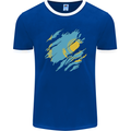 Torn Kazakhstan Flag Kazakh Day Football Mens Ringer T-Shirt FotL Royal Blue/White