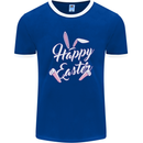 Happy Easter Cool Rabbit Ears and Feet Mens Ringer T-Shirt FotL Royal Blue/White