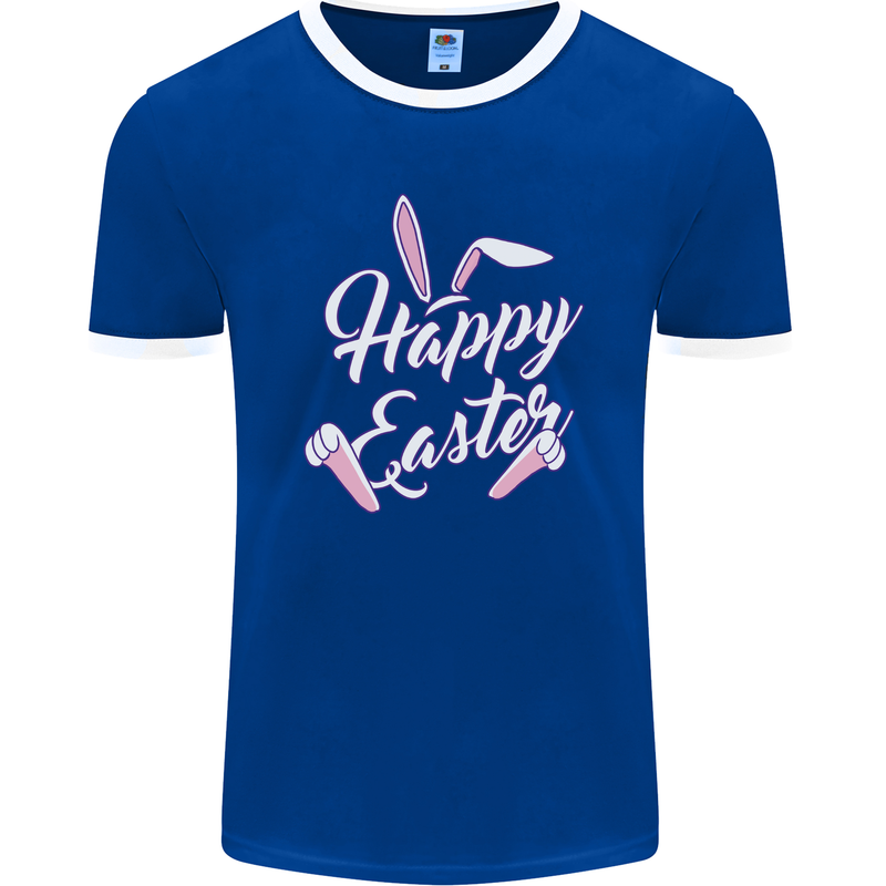 Happy Easter Cool Rabbit Ears and Feet Mens Ringer T-Shirt FotL Royal Blue/White
