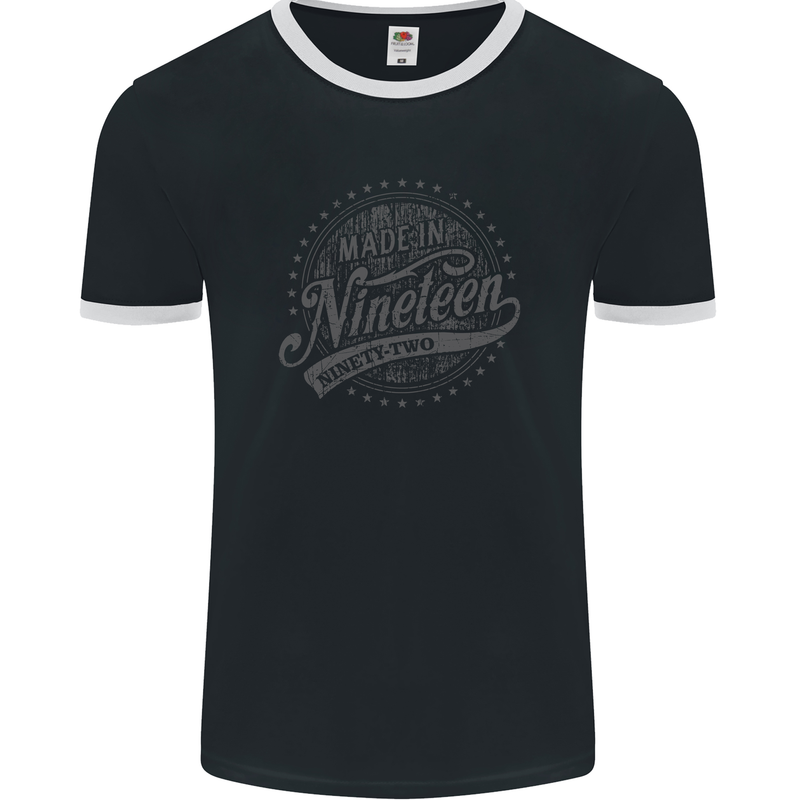 Distressed 31st Birthday Made In 1992 Mens Ringer T-Shirt FotL Black/White