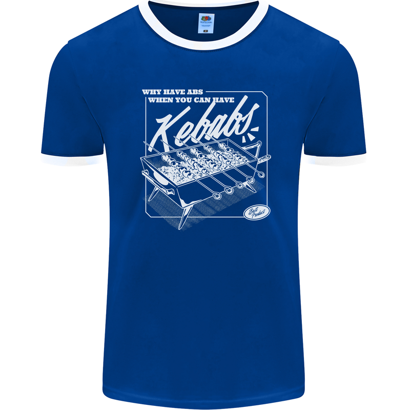 Funny Gym Overweight Fat Abs Kebabs Mens Ringer T-Shirt FotL Royal Blue/White