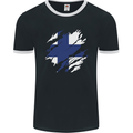 Torn Finland Flag Finnish Day Football Mens Ringer T-Shirt FotL Black/White