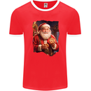 Christmas Traditional Santa With Cookies Xmas Mens Ringer T-Shirt FotL Red/White