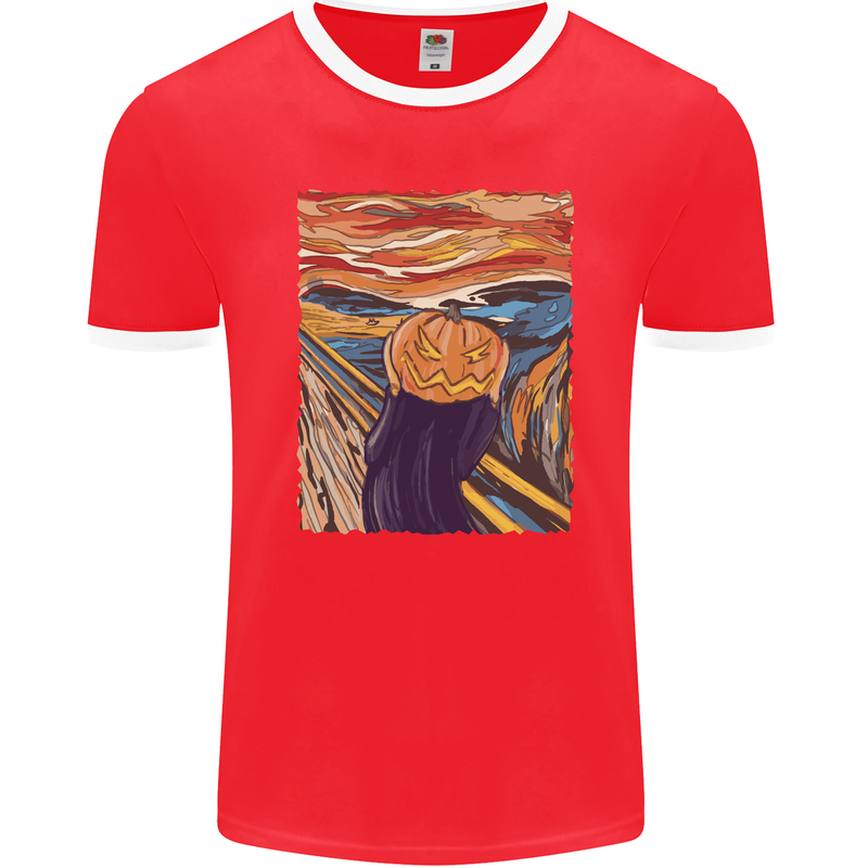 Pumpkin Scream Painting Halloween Mens Ringer T-Shirt FotL Red/White