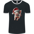 Christmas Pig Wearing Xmas Hats Piglets Mens Ringer T-Shirt FotL Black/White