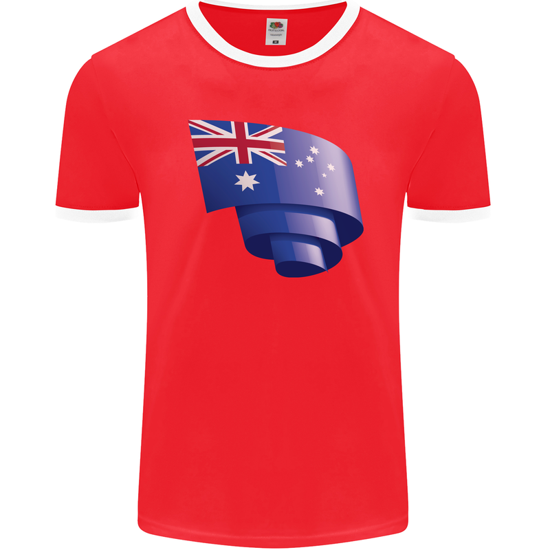 Curled Australia Flag Australian Day Football Mens Ringer T-Shirt FotL Red/White