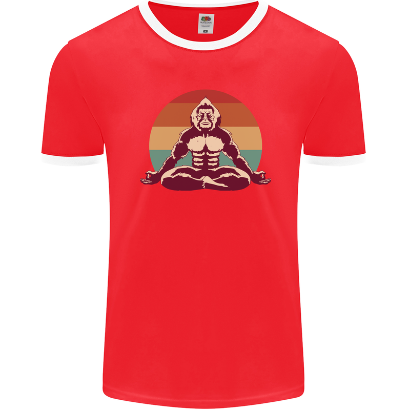 Meditating Bigfoot Yoga Mens Ringer T-Shirt FotL Red/White