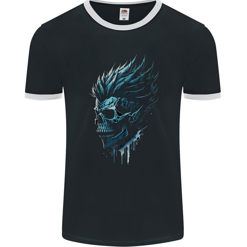 Mohawk Skull Mens Ringer T-Shirt FotL Black/White