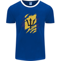 Torn Barbados Flag Barbadians Day Football Mens Ringer T-Shirt FotL Royal Blue/White