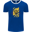 Torn Barbados Flag Barbadians Day Football Mens Ringer T-Shirt FotL Royal Blue/White