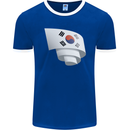 Curled South Korea Flag Korean Day Football Mens Ringer T-Shirt FotL Royal Blue/White