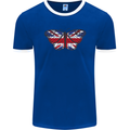 Union Jack Butterfly British Britain Flag Mens Ringer T-Shirt FotL Royal Blue/White