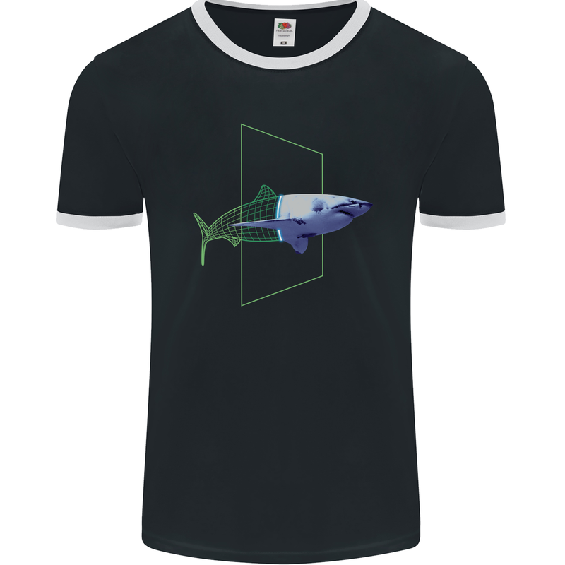 A SCI-FI Shark Mens Ringer T-Shirt FotL Black/White