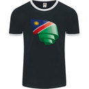Curled Namibia Flag Namibian Day Football Mens Ringer T-Shirt FotL Black/White