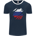 Torn Russia Flag Russian Day Football Mens Ringer T-Shirt FotL Navy Blue/White