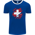 Torn Switzerland Flag Swiss Day Football Mens Ringer T-Shirt FotL Royal Blue/White