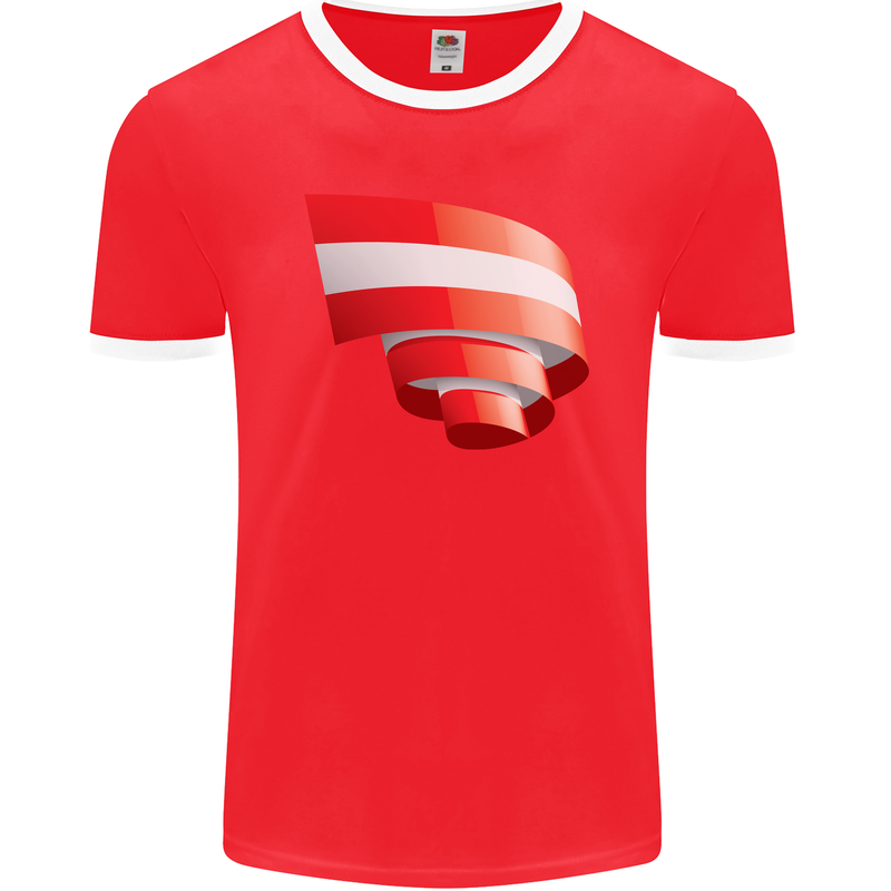 Curled Austria Flag Austrian Day Football Mens Ringer T-Shirt FotL Red/White